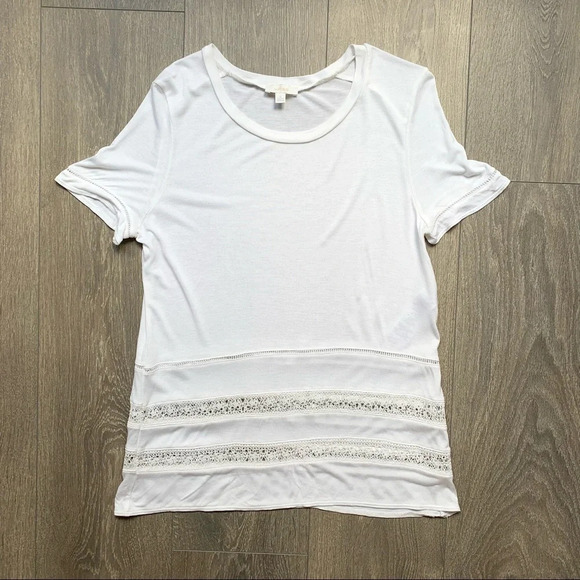 Aritzia Wilfred Reve T-Shirt Lace Short Sleeve Crew Neck White Size XS - Picture 2 of 12